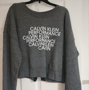 Calvin Klein Gray Crop Long Sleeve Hoodie